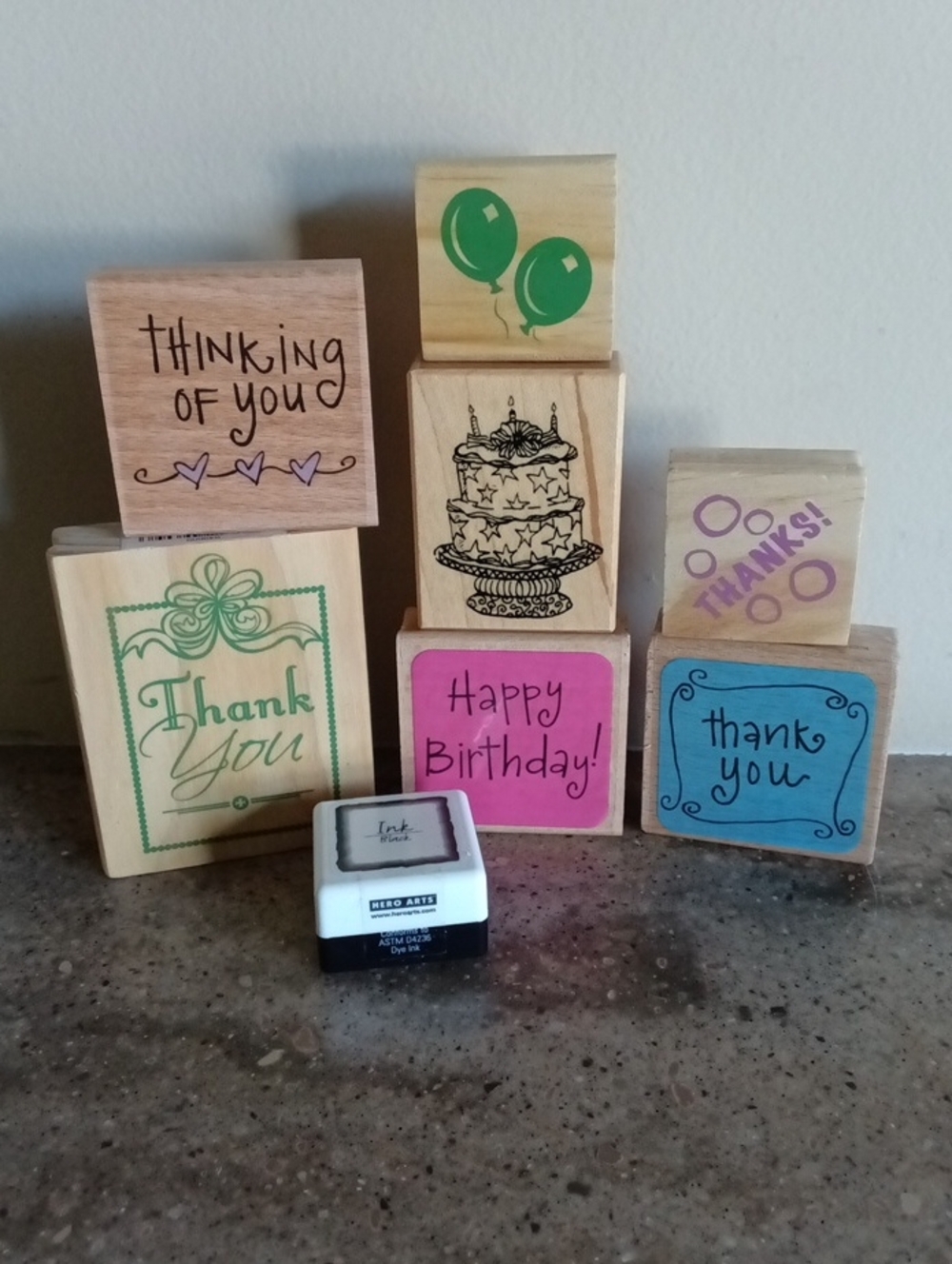 7 Sentiment Themed Wood Mount Rubber Stamps - NWOT